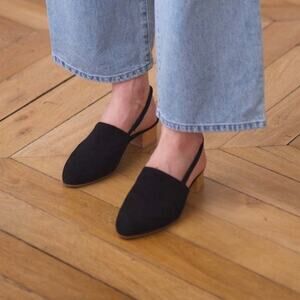 Anne Thomas Black Suede Minimalist Williamsburg Slingback Mules - 37 / US 6.5